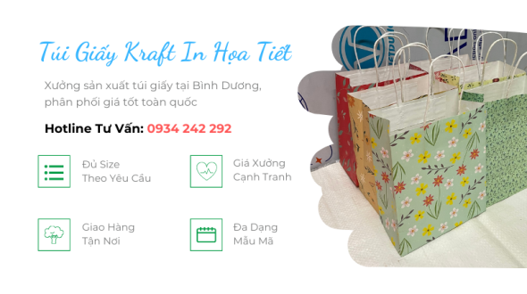 Cung cấp túi giấy kraft in họa tiết tại Bình Dương