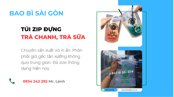 Mua túi zip đựng trà chanh, trà sữa giá sỉ tại Bình Dương