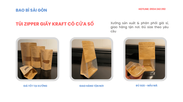 Túi zipper giấy kraft có cửa sổ TPHCM