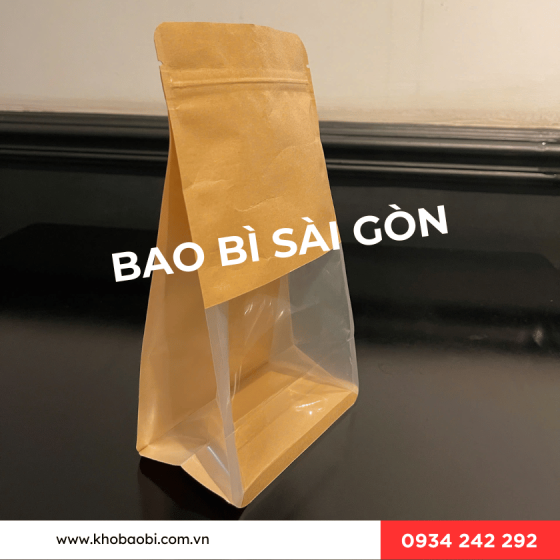 Túi zipper giấy kraft đáy đứng 8 cạnh có cửa sổ