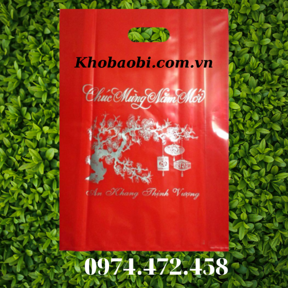 Túi Hột Xoài PE Màu Đỏ In Chúc Mừng Năm Mới 