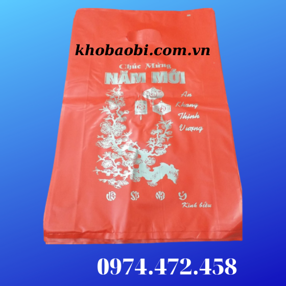 Túi Hột Xoài PE Màu Đỏ In Chúc Mừng Năm Mới 