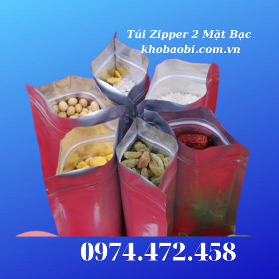 Túi Zipper 2 Mặt Bạc 