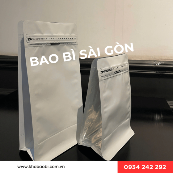 Túi zipper 8 cạnh đáy vuông màu trắng