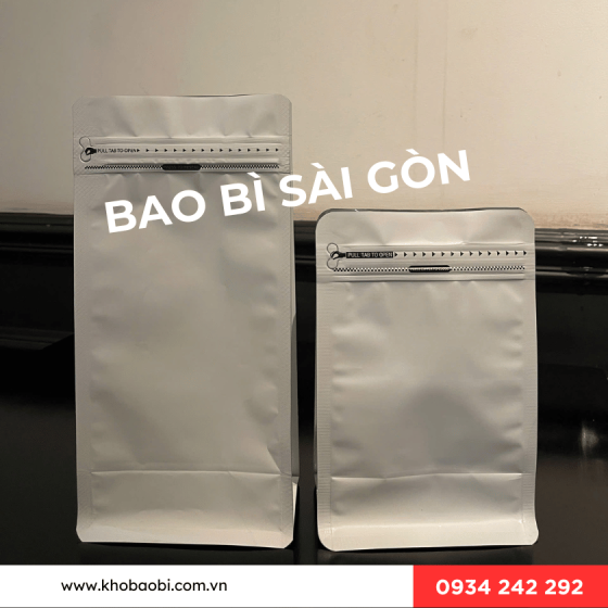 Túi zipper 8 cạnh đáy vuông màu trắng