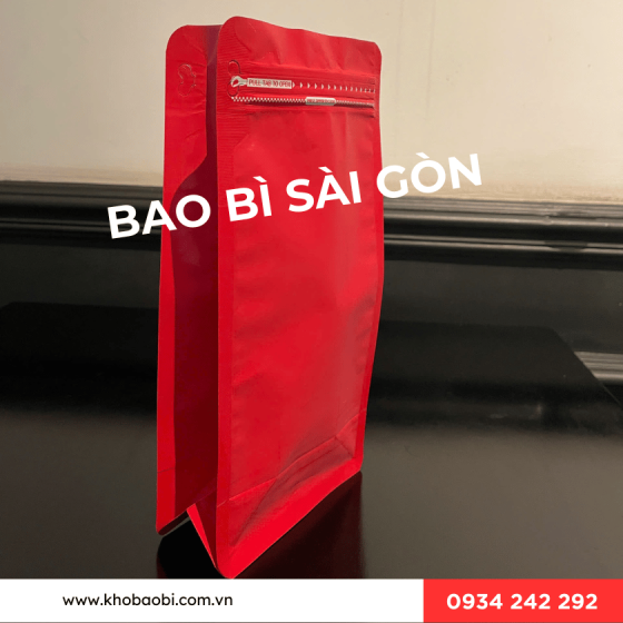 Túi zipper 8 cạnh đáy đứng màu đỏ, đen
