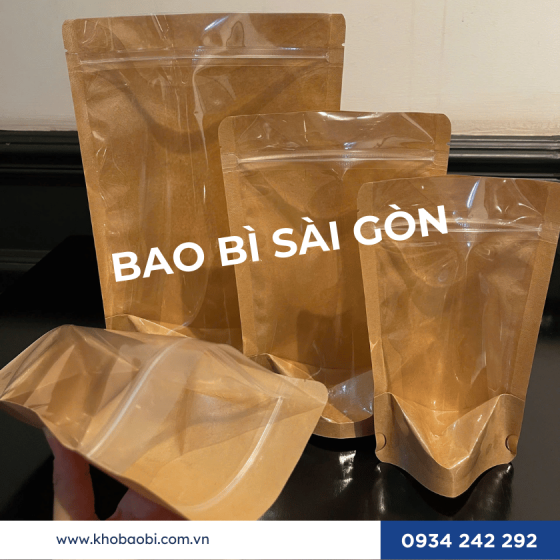 Túi zipper giấy kraft 1 mặt trong
