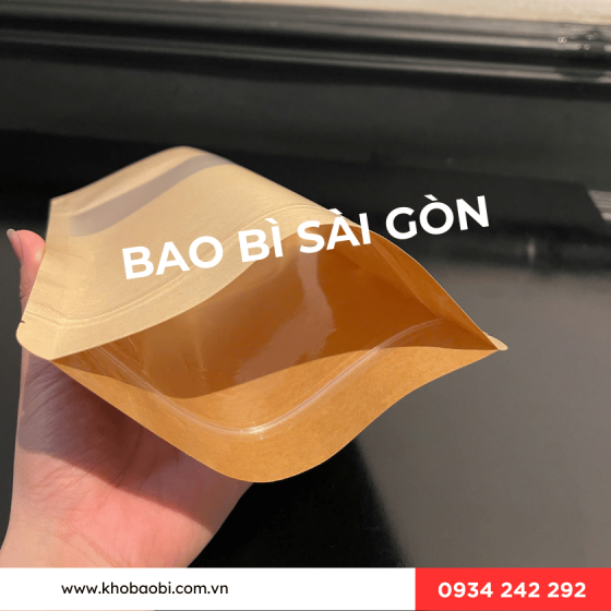 Túi zipper giấy kraft nâu có cửa sổ